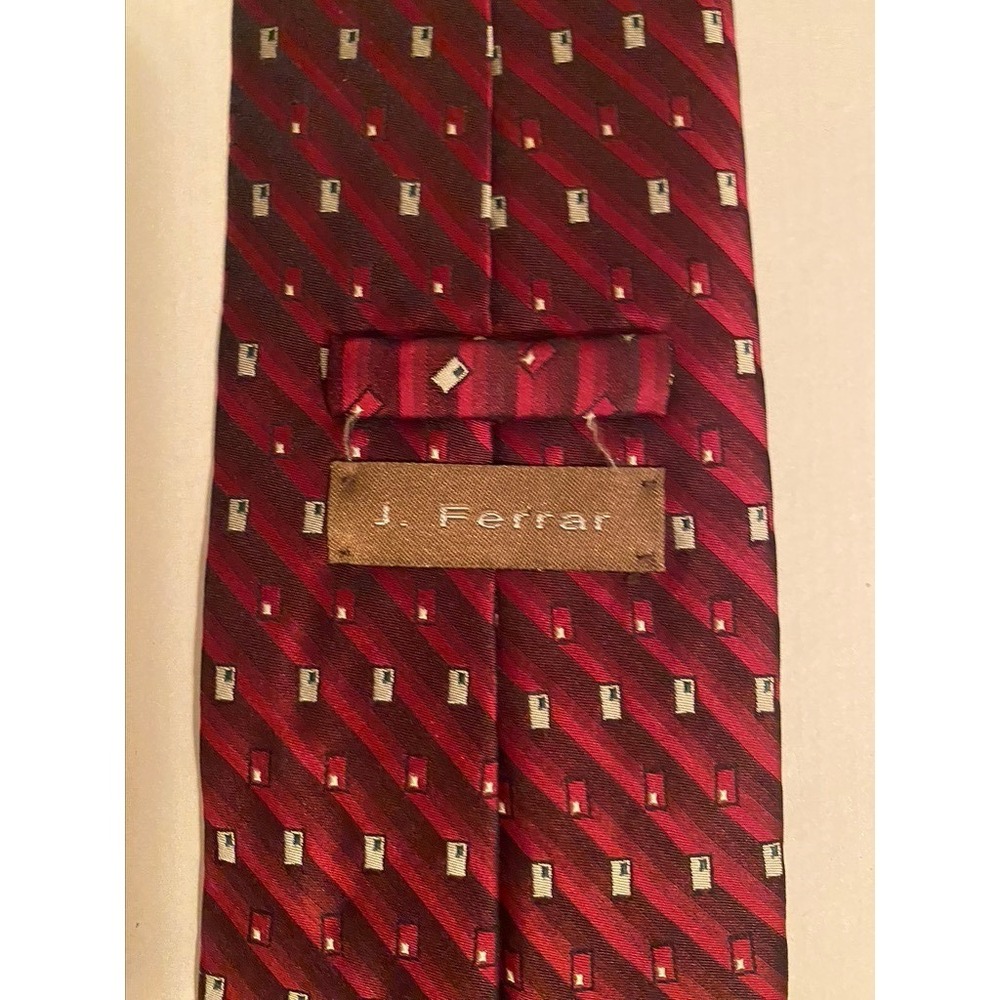 J. Ferrar Mens Burgundy Red Geometric Striped Silk Blend Necktie Formal Tie